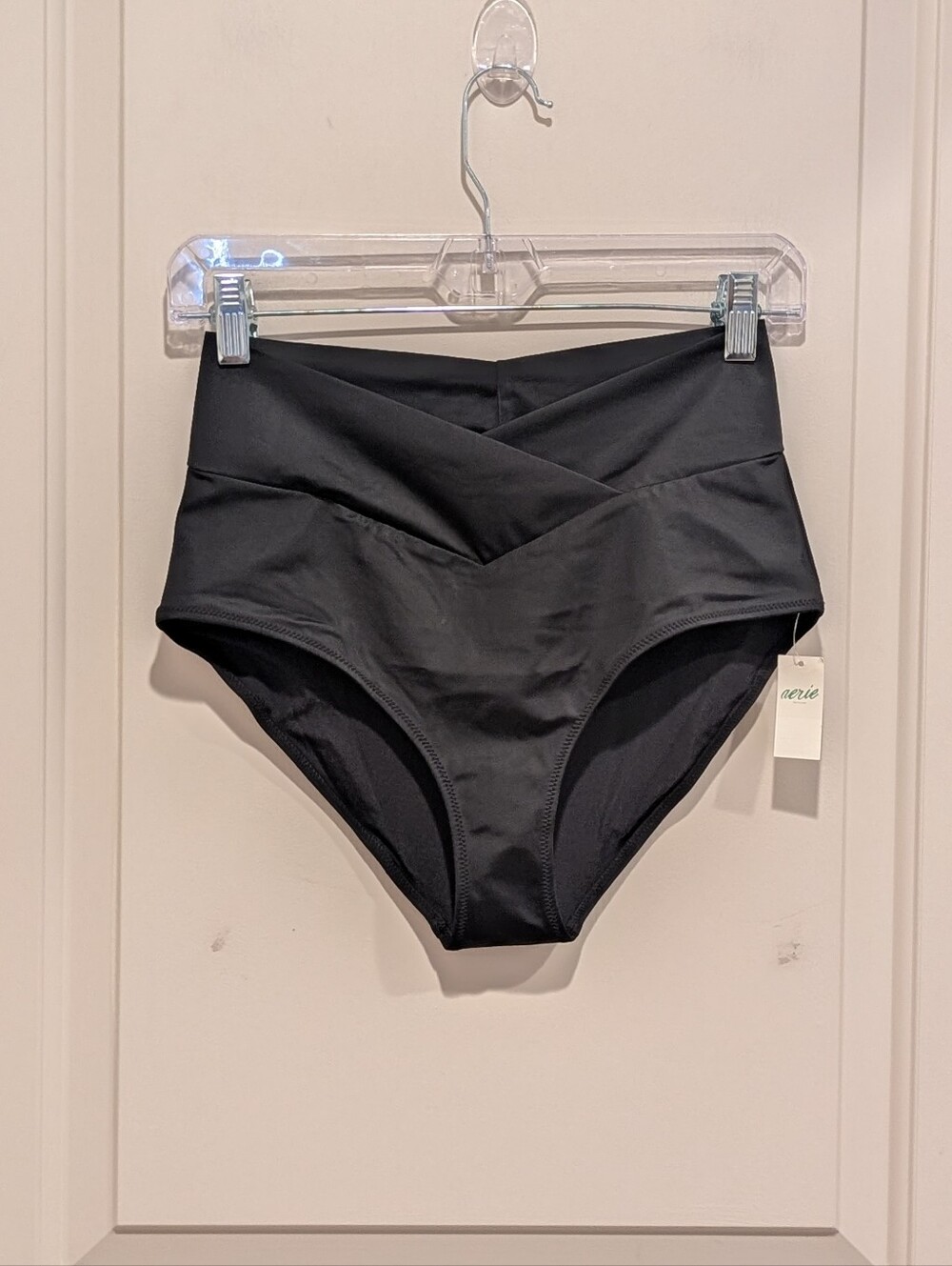 aerie Black High-Rise Cross-Front Bikini Bottoms